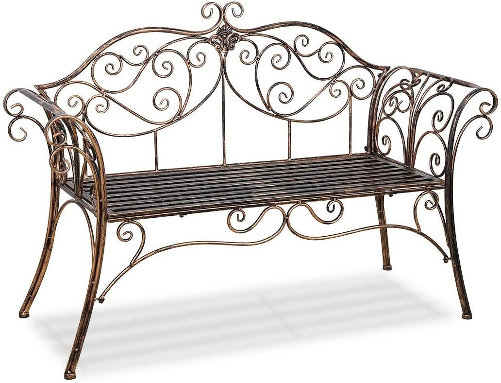 Antique Bronze Metal Garden Bench Chair 2 Seater for Garden, Yard, Patio, Porch and Sunroom Durable Park Stool Wrought Iron