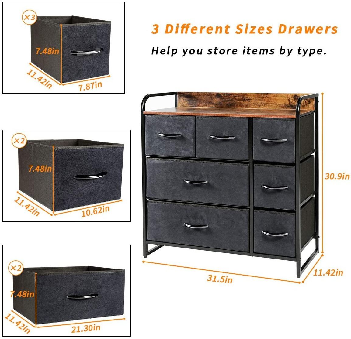 Fabric Drawer Dresser with 5 Drawers, Industrial Closet Storage Drawers with Metal Frame Wooden Top Wide Dresser