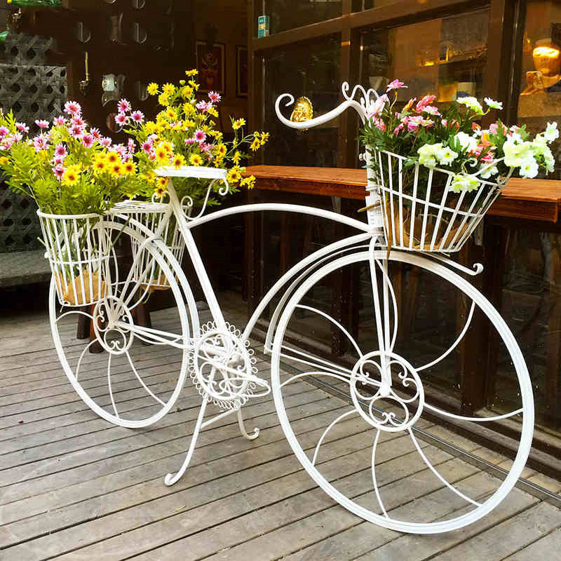 European style outdoor garden decoration bike flower racks courtyard balcony metal garden decor