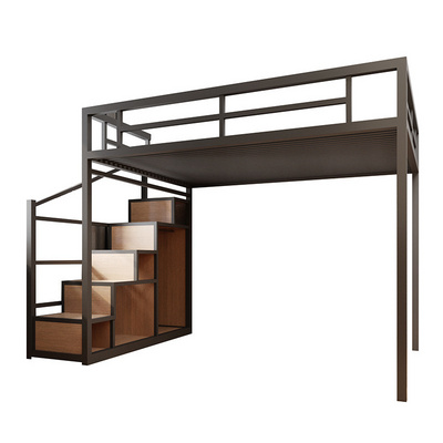 Customized Modern metal loft bunk bed with storage Apartment Dormitory Iron Bed Space-Saving queen loft bed with stairs