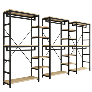 Garment Shop Dress Display Iron Wood Rack Men Clothing Floor Type Shelf Clothes Hanger Clothes Rack Garment Rack Coat Hangers