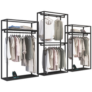 Customized Metal Clothes Stands Shoe Racks Shop Shelves Retail Garment Store Gold Clothing Rack For Boutique Display Racks