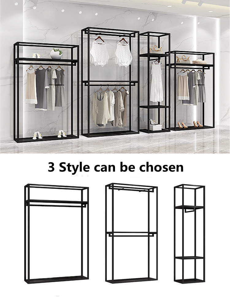 Customized Metal Clothes Stands Shoe Racks Shop Shelves Retail Garment Store Gold Clothing Rack For Boutique Display Racks