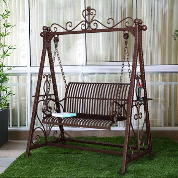 Outdoor Iron Swing Chair Balcony Rocking Chair Double Seat Swing Patio Chair for Garden Decor