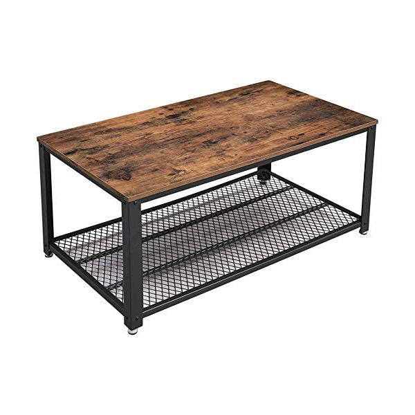 Industrial Coffee Table with Storage Shelf for Living Room Wood Look Accent Furniture with Metal Frame Easy Assembly Rustic