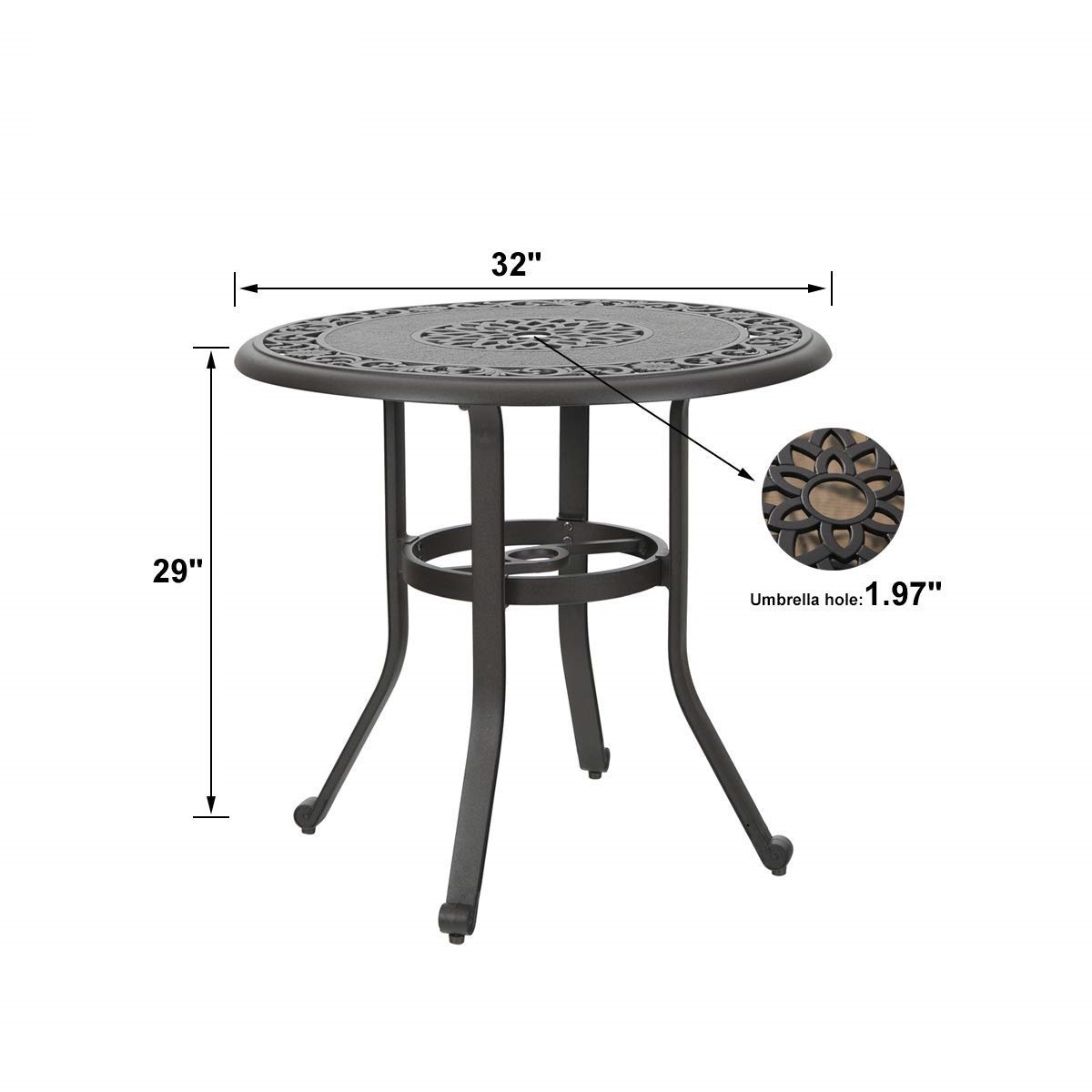 Outdoor Furniture Patio Bistro Table Dining Coffee Tea Round Side End Tables Garden Backyard Cast iron with Umbrella hole