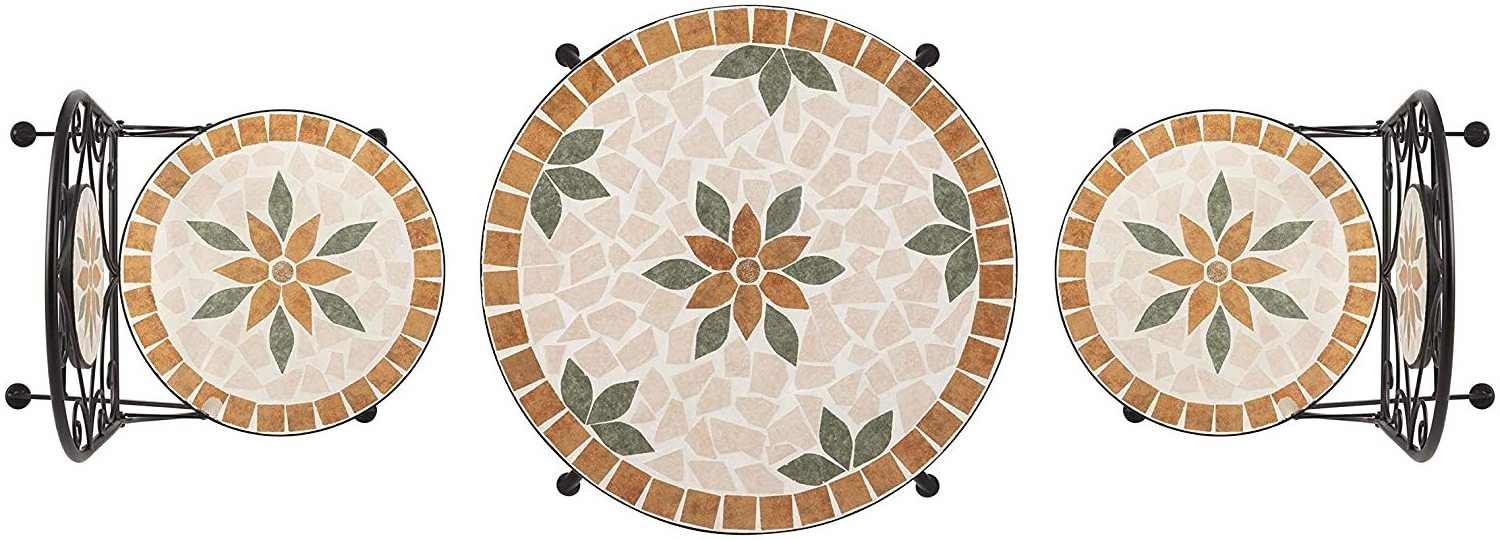 Antique Anti-rust Patio Furniture Mosaic 3 Piece Bistro Set Outdoor Conversation Set for Patio Yard Garden