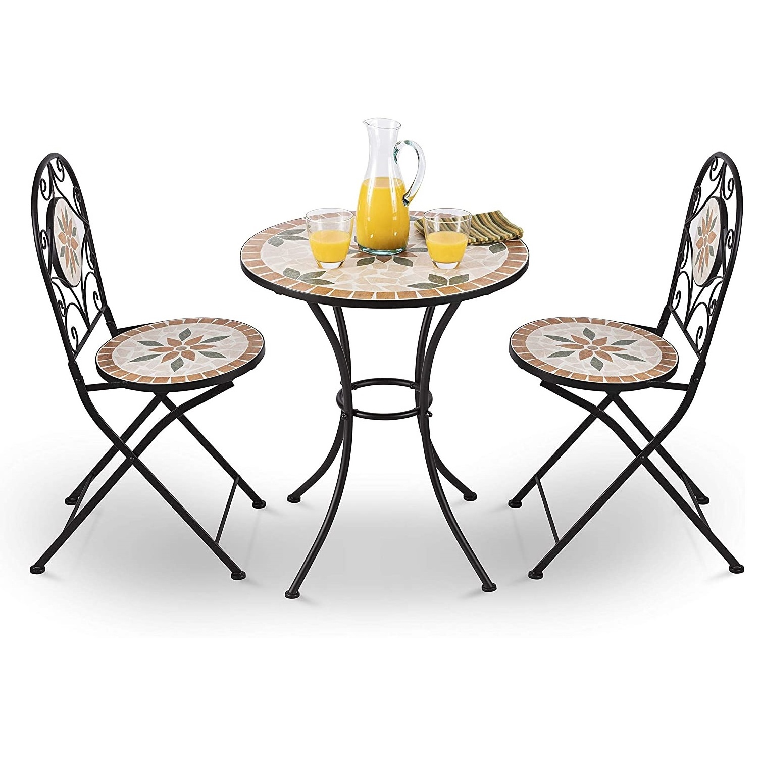 Antique Anti-rust Patio Furniture Mosaic 3 Piece Bistro Set Outdoor Conversation Set for Patio Yard Garden