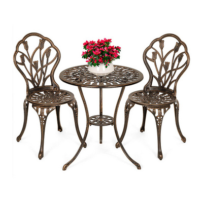 3-Piece Cast Aluminum Patio Bistro Furniture Set w/Antique Copper Finish Tulip pattern Bistro Set For Garden Decoration