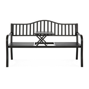 Cast Iron Patio Garden Double Steel Bench Seat for Outdoor Backyard with Pullout Middle Table  for 2 Person