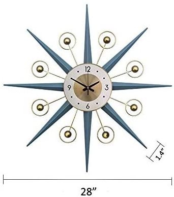 Mid-Century Metal Wall Clock, Large Starburst Decoration for Home, Kitchen,Living Room,Office