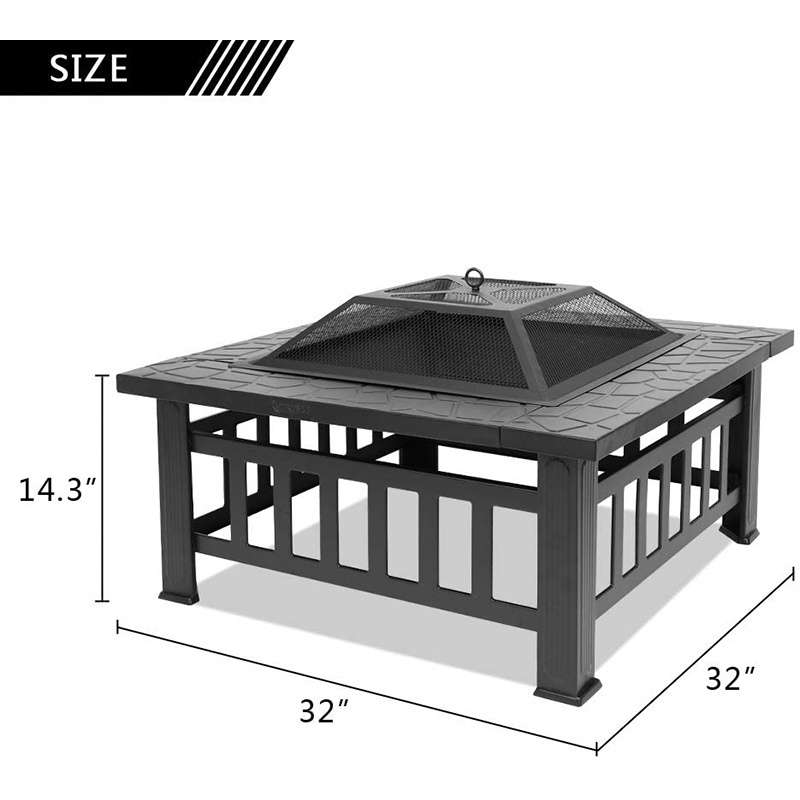 Outdoor Fire Pit Heater BBQ Ice Pit 3 in 1 Metal Fire Bowl Table Backyard Patio Garden Fireplace with Poker BBQ Grill