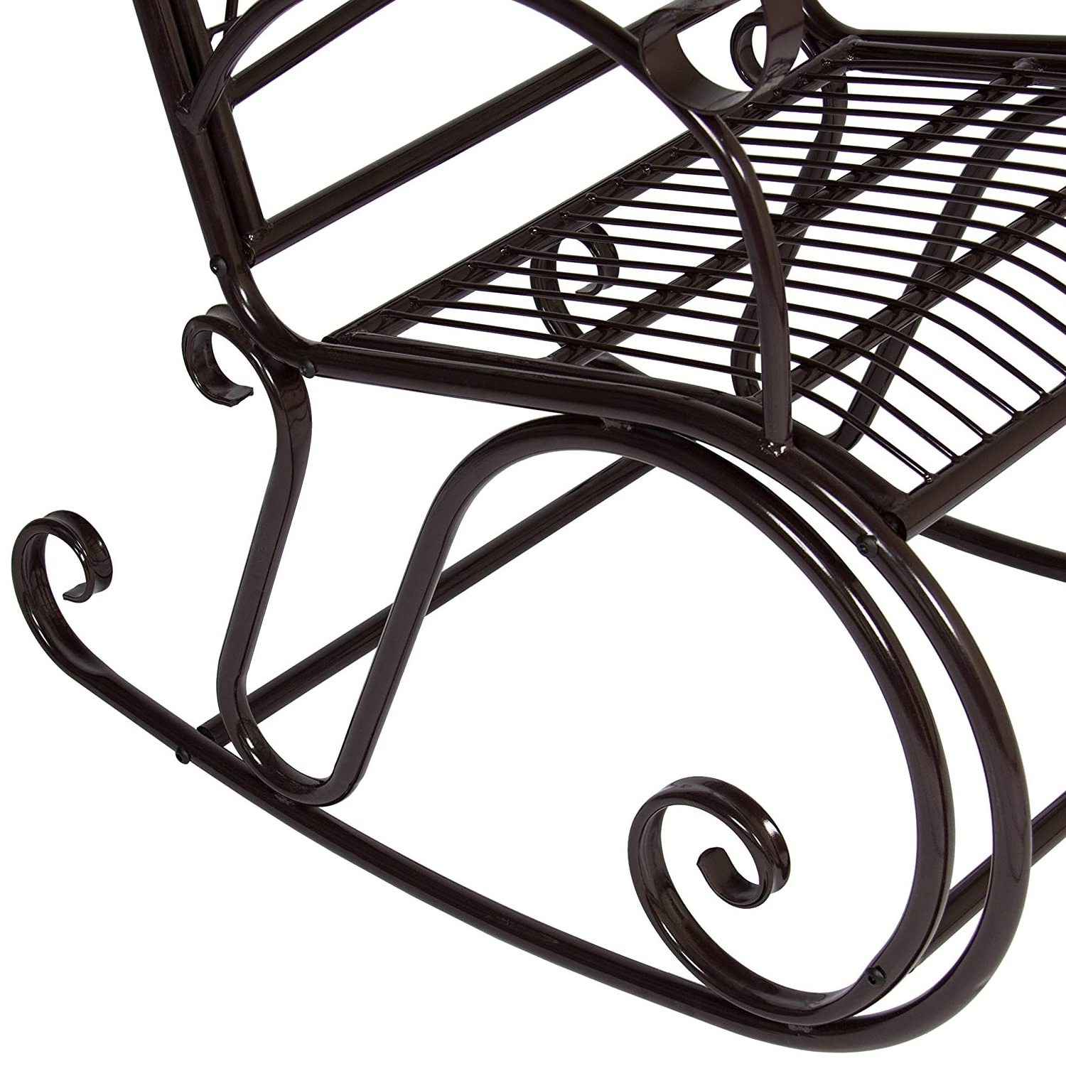 Metal Outdoor antique wrought iron rocking chair for Deck Seat Backyard Glider  Brown