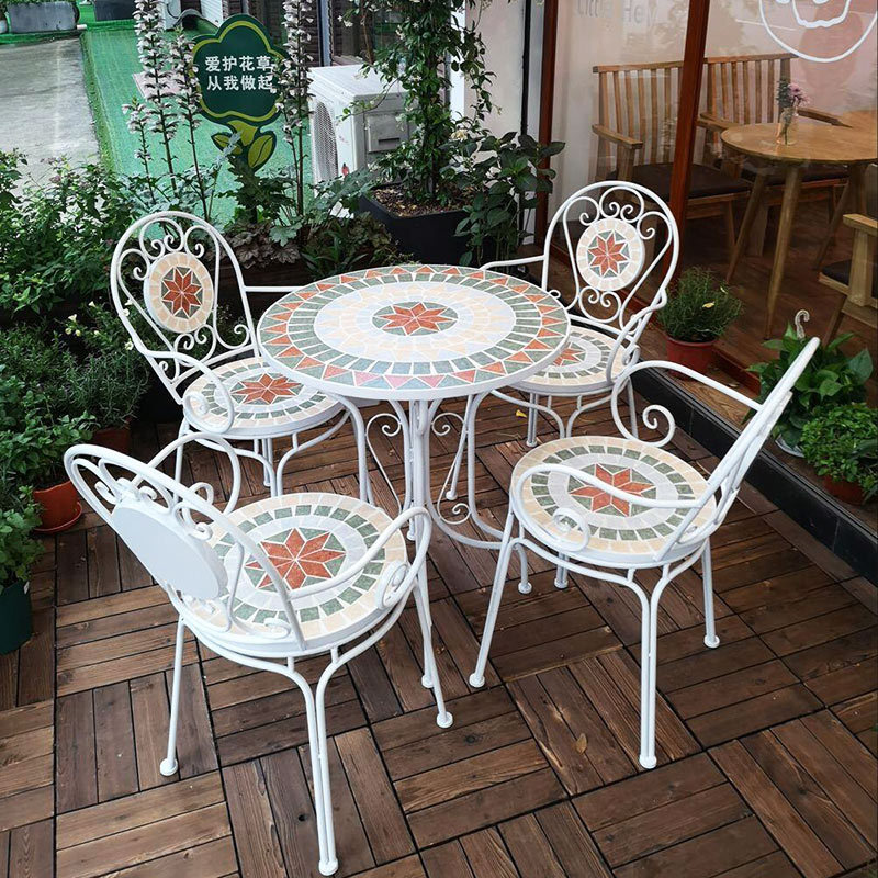 Metal Dining Room Sets Iron Leisure Balcony Mosaic Bistro Set Outdoor Coffee Shop Garden Table and Chairs Set Combination