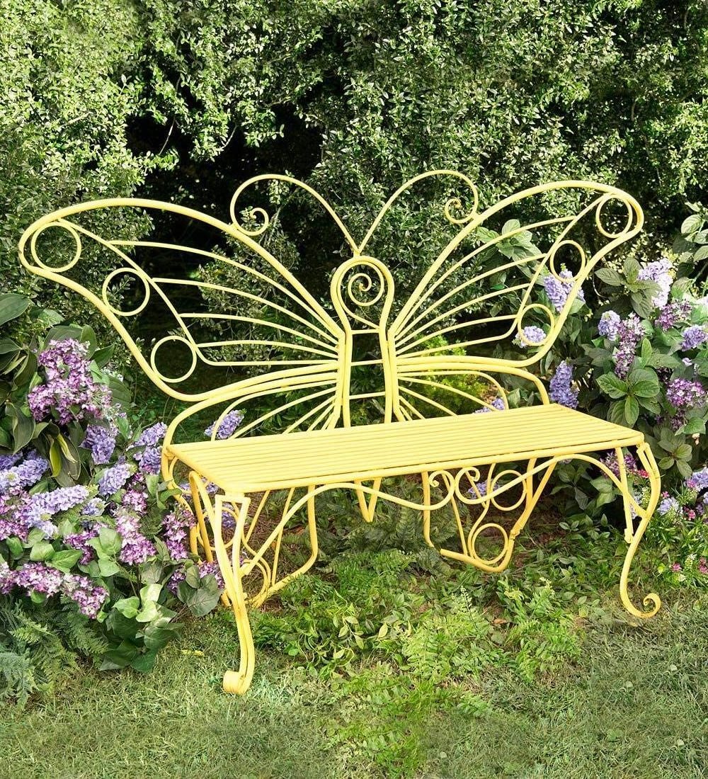 Indoor Outdoor Butterfly Garden Bench Love Seat in Lightweight Durable Tubular Steel Painted Metal Decorative chair