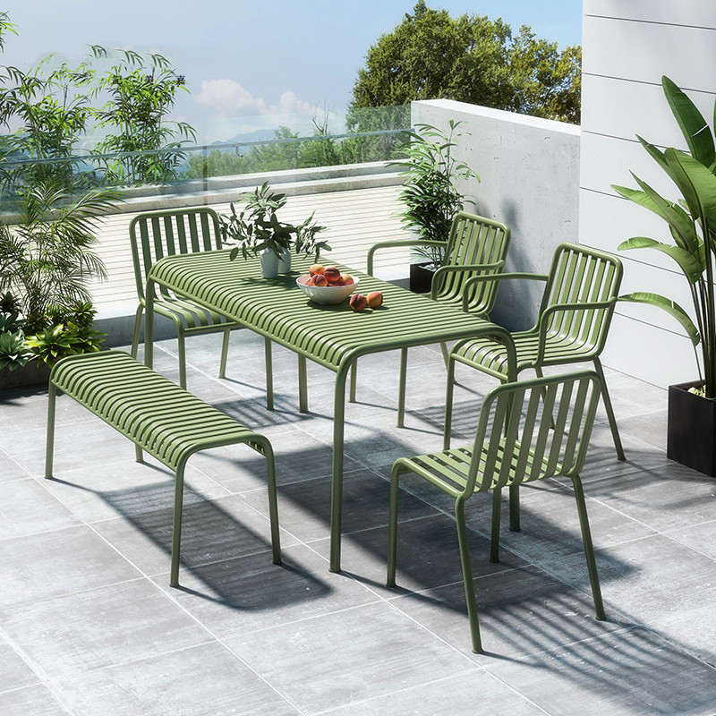 Iron Outdoor Garden Table and Chair Set Patio Benches Modern Simple Leisure Courtyard Outdoor Desk-Chair Tea Coffee Shop