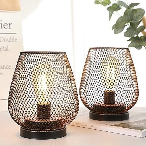 Set of 2 Metal Cage LED Lantern Battery Powered Cordless Accent Light with LED Weddings Parties Patio Indoors Outdoors