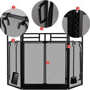 Fireplace Screen with Doors Large Flat Guard Fire Screens With Tools Outdoor Metal Decorative Mesh Solid Baby Safe