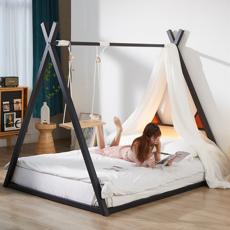 Simple Modern Hostel 120cm 150cm Metal Queen Bed Frame Luxury Kid's Room Swing Metal Beds