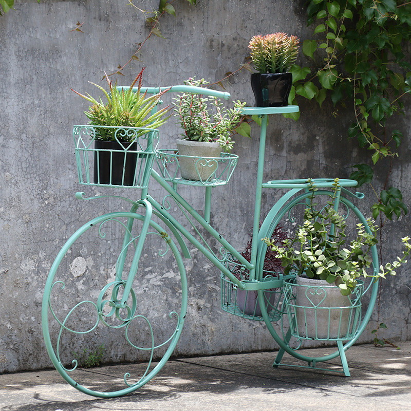 European style outdoor garden decoration bike flower racks courtyard balcony metal garden decor