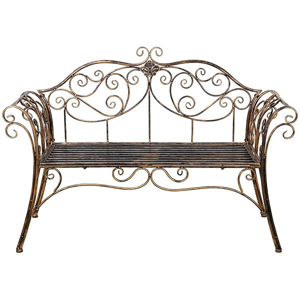 Antique Bronze Metal Garden Bench Chair 2 Seater for Garden, Yard, Patio, Porch and Sunroom Durable Park Stool Wrought Iron