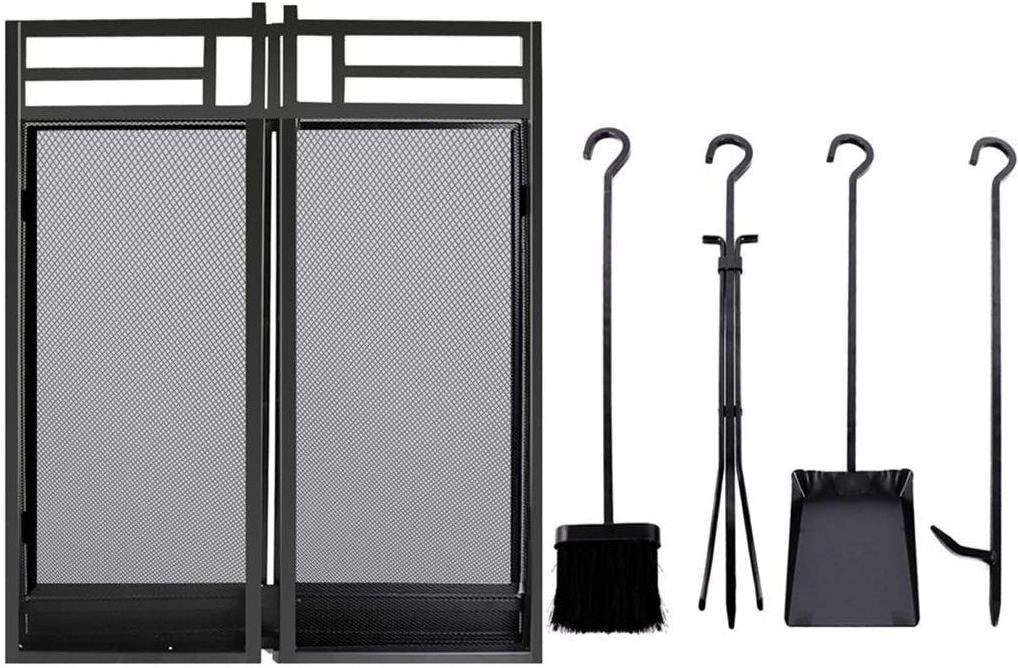 Fireplace Screen with Doors Large Flat Guard Fire Screens With Tools Outdoor Metal Decorative Mesh Solid Baby Safe