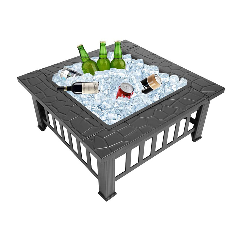 Outdoor Fire Pit Heater BBQ Ice Pit 3 in 1 Metal Fire Bowl Table Backyard Patio Garden Fireplace with Poker BBQ Grill