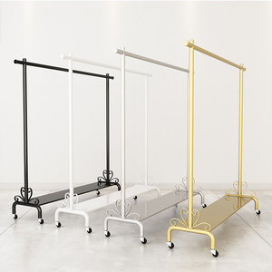 Luxury Garment Shop Dress Display Rack With wheels Iron Floor Type Shelf Clothes Hanger Clothes Rack Garment Rack Coat Hanger