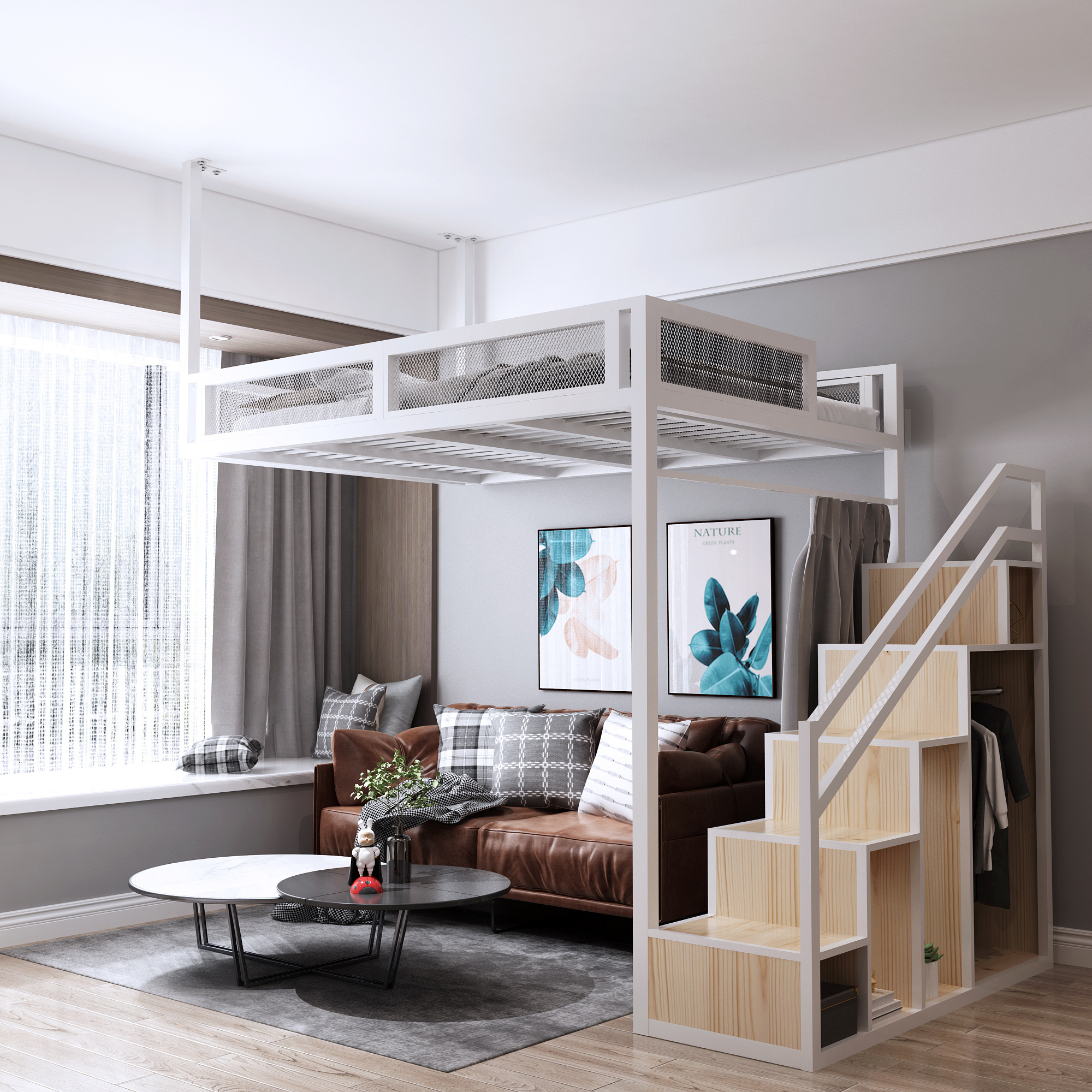 Apartment Loft Bunk Bed European Style 1.5 m Bedroom Furniture Luxury Frame Simple Design Bed Frame Hotel Double Loft Metal Bed