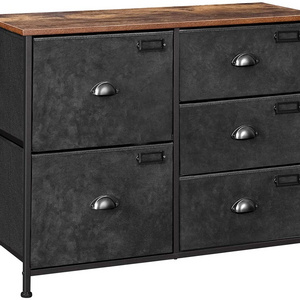 Fabric Drawer Dresser with 5 Drawers, Industrial Closet Storage Drawers with Metal Frame Wooden Top Wide Dresser