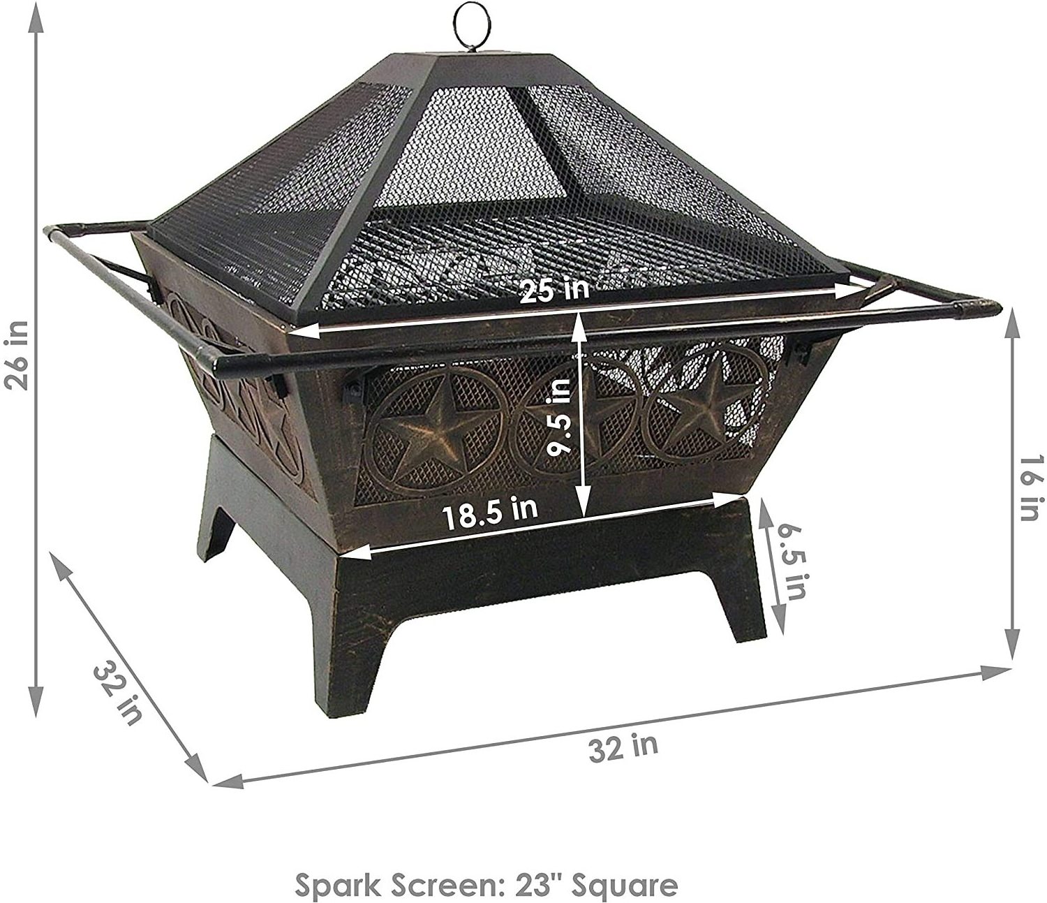 Outdoor Fire Pit Large Square Wood Burning Patio Backyard Firepit for Outside with Cooking BBQ Grill Grate Spark Screen