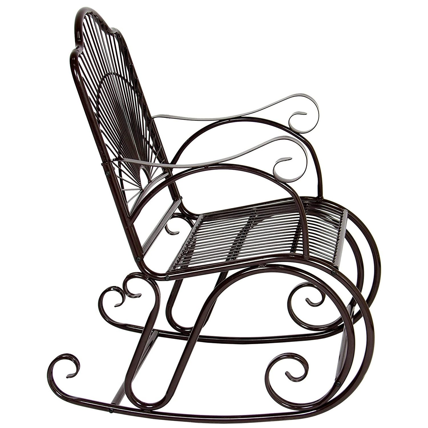 Metal Outdoor antique wrought iron rocking chair for Deck Seat Backyard Glider  Brown