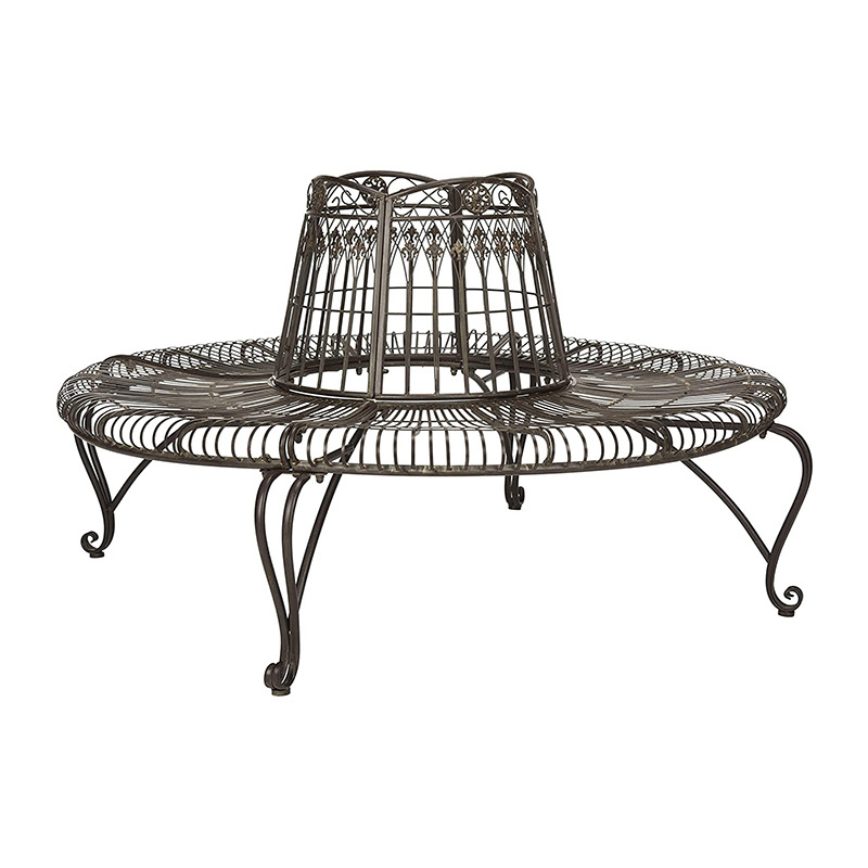 Antique White Wrought Iron Outdoor Tree Bench Outdoor Round Modern Design decorative metal garden Patio chair