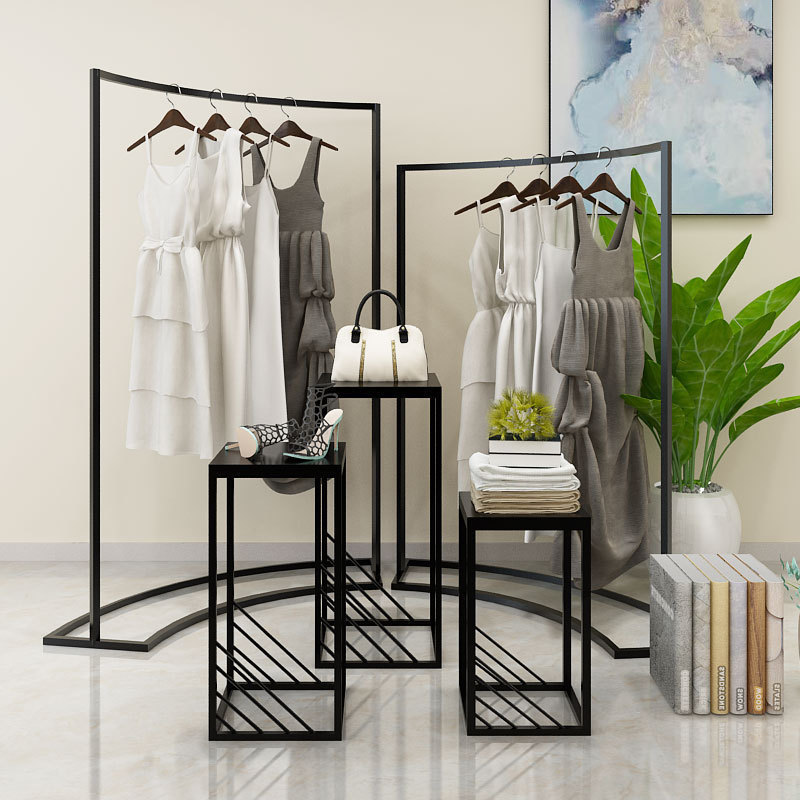 metal Simple Display Free Stand Floor Clothing Store Hanger Garment Shelf Hanging Clothes Rack Closet Organizer for Bedroom