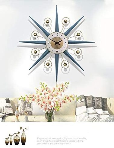 Mid-Century Metal Wall Clock, Large Starburst Decoration for Home, Kitchen,Living Room,Office