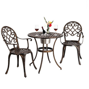 3 Piece Bistro Set with Ice Bucket Antique Outdoor Patio Furniture Weather Resistant Garden cast iron Table and Chairs