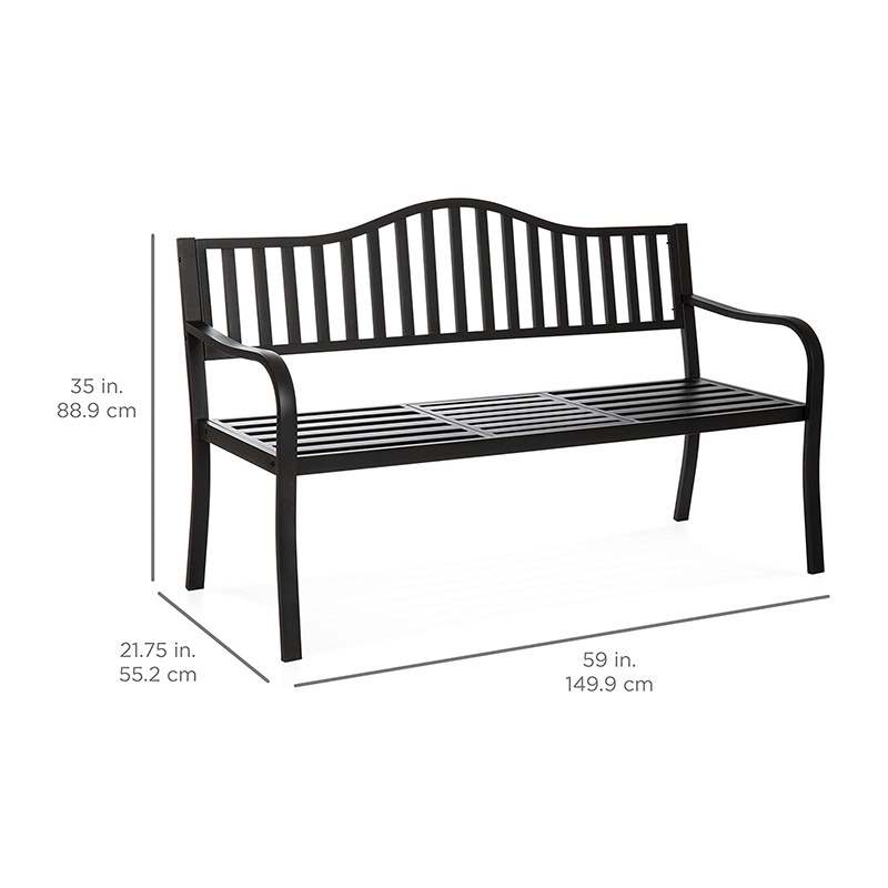 Cast Iron Patio Garden Double Steel Bench Seat for Outdoor Backyard with Pullout Middle Table  for 2 Person