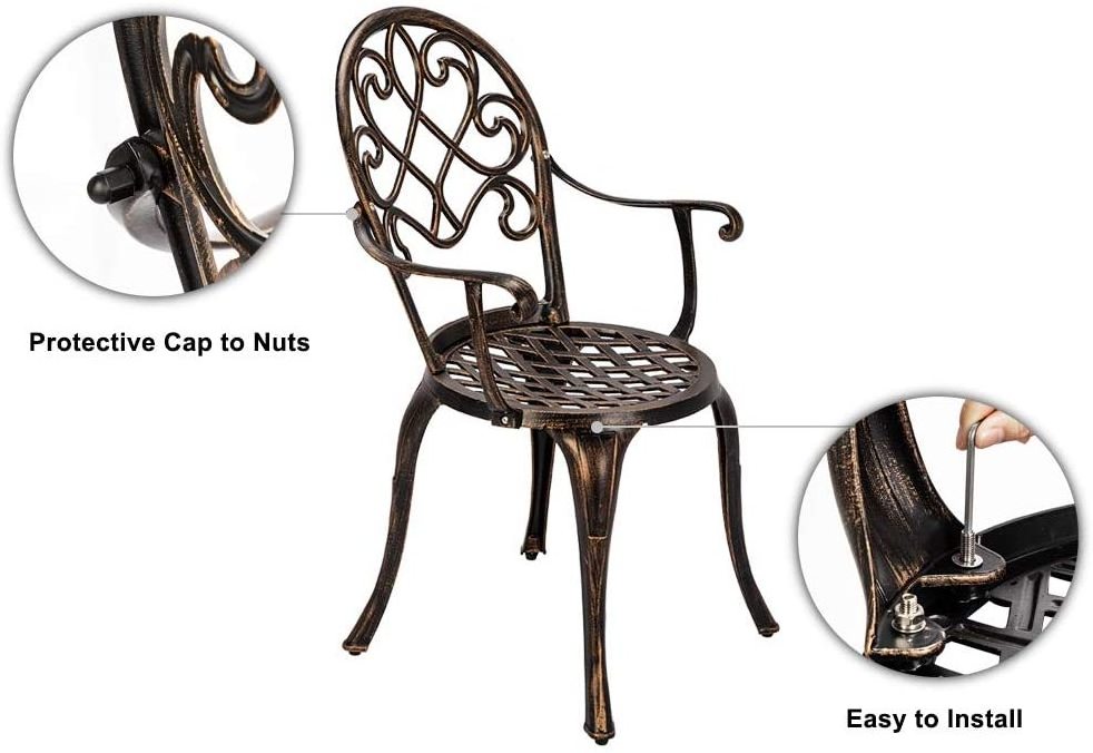 3 Piece Bistro Set with Ice Bucket Antique Outdoor Patio Furniture Weather Resistant Garden cast iron Table and Chairs