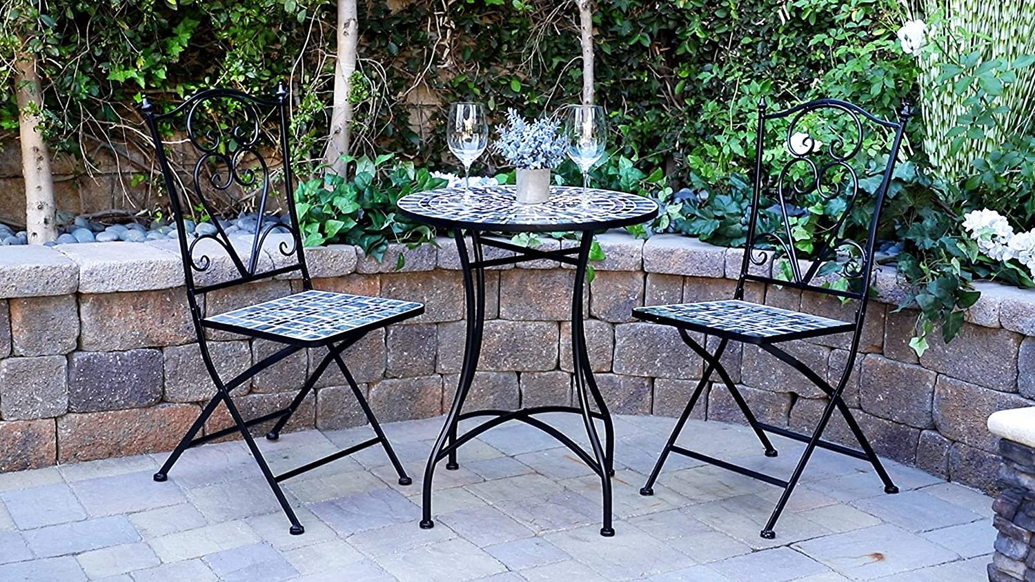 outdoor garden furniture leisure garden furniture table and chair metal legs patio ceramic table Marbled Glass Mosaic Bistro Set