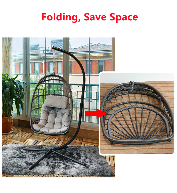 Folding Single Swing Chair Patio Hanging Egg Chair With Stand outdoor Garden Furniture Wicker Rattan Hammock Chair