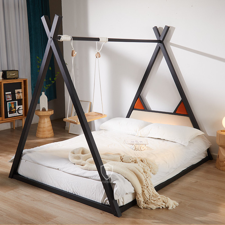 Simple Modern Hostel 120cm 150cm Metal Queen Bed Frame Luxury Kid's Room Swing Metal Beds