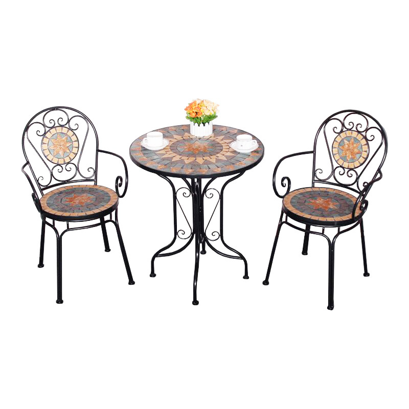 Metal Dining Room Sets Iron Leisure Balcony Mosaic Bistro Set Outdoor Coffee Shop Garden Table and Chairs Set Combination