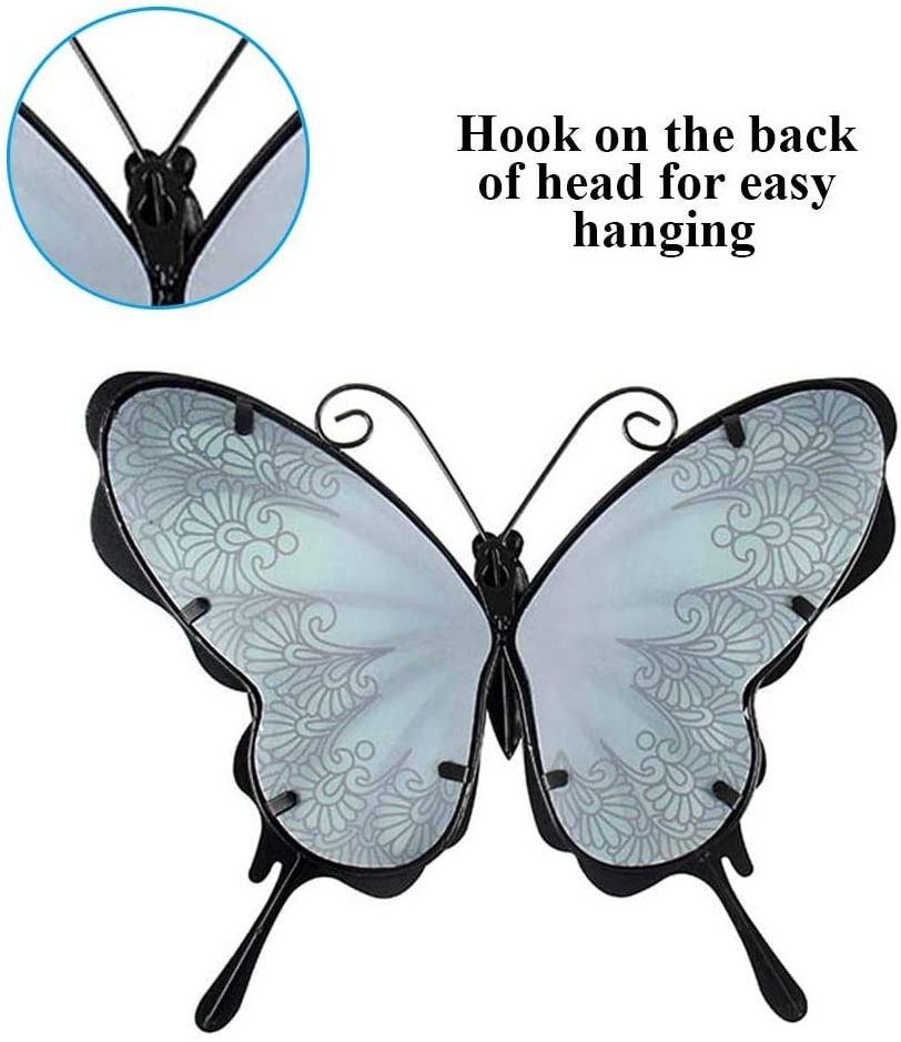 Metal Butterfly Wall Decor Outdoor Garden Fence Art Hanging Glass Decorations for Patio or Bedroom home decor