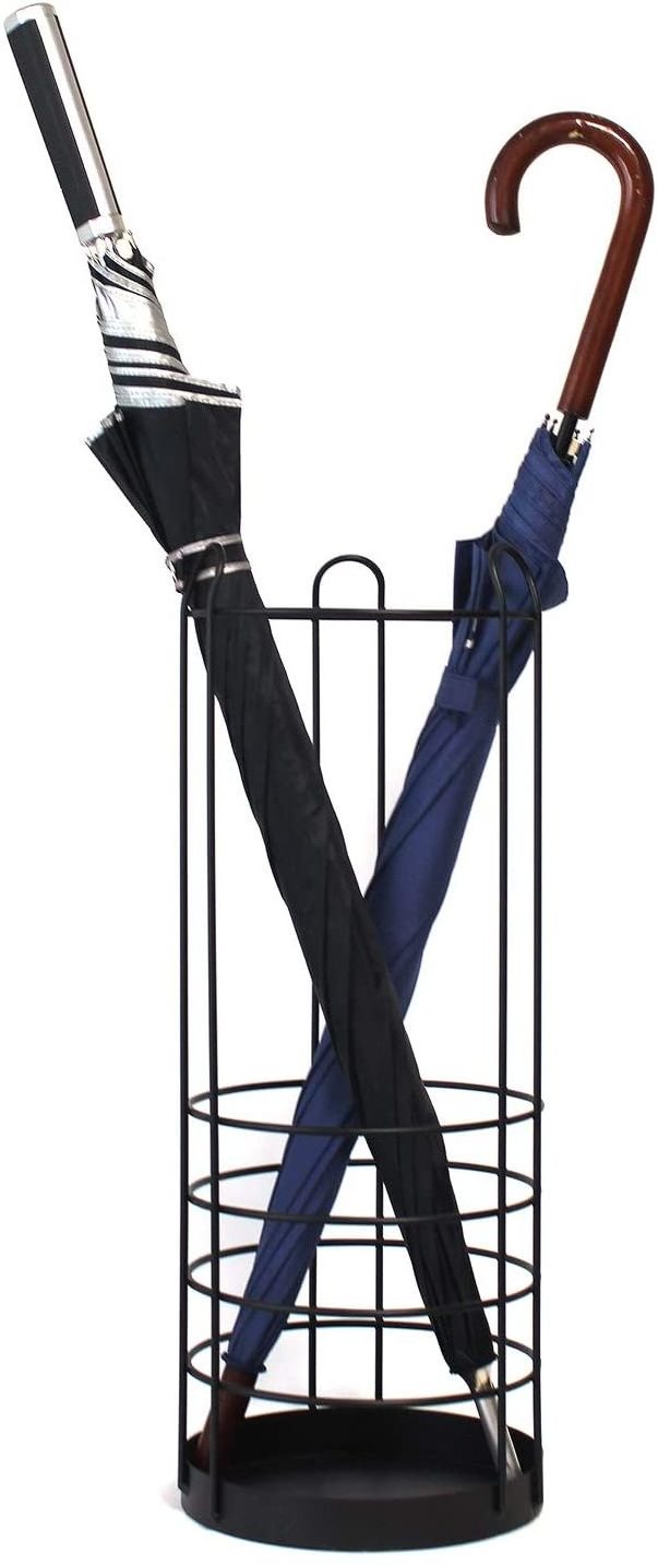 Tall Umbrella Stand Holder-Large Black Iron Umbrella Rack for Home and Office Deco Round Metal Umbrella Basket