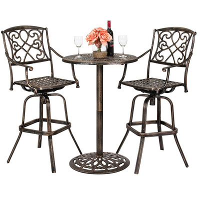 3-Piece Outdoor Cast Iron Bar Height Patio Bistro Set w/ 2 360-Swivel Chairs Antique Copper furniture dining table