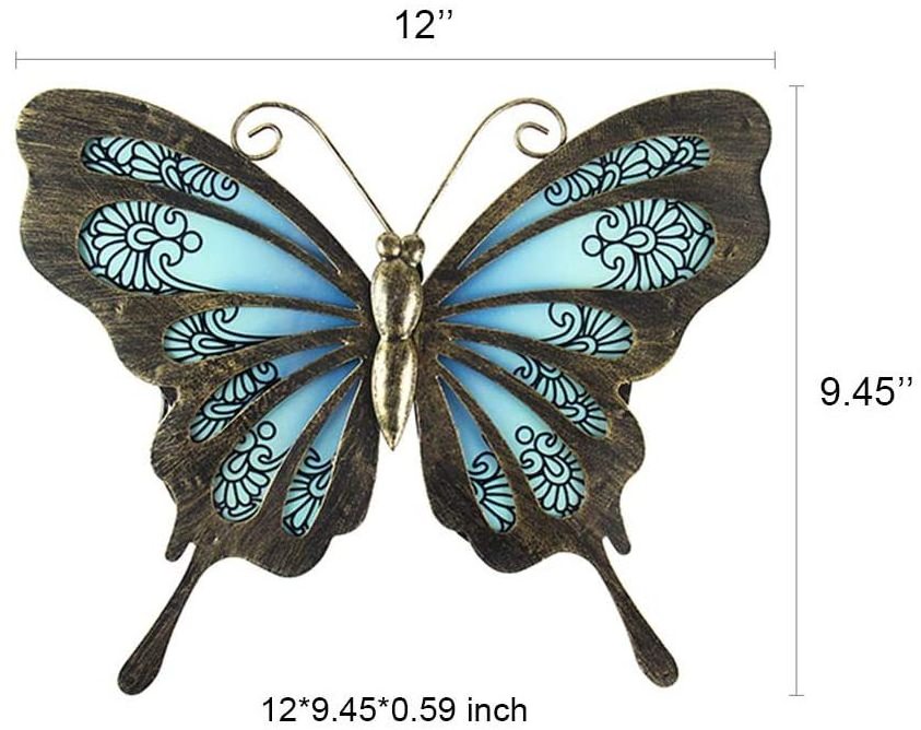 Metal Butterfly Wall Decor Outdoor Garden Fence Art Hanging Glass Decorations for Patio or Bedroom home decor