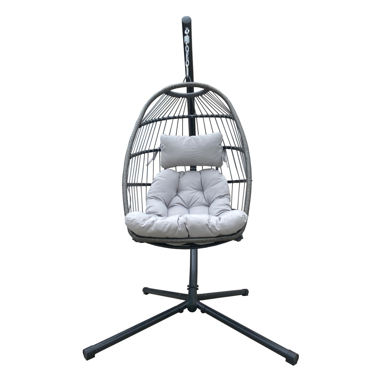 Folding Single Swing Chair Patio Hanging Egg Chair With Stand outdoor Garden Furniture Wicker Rattan Hammock Chair