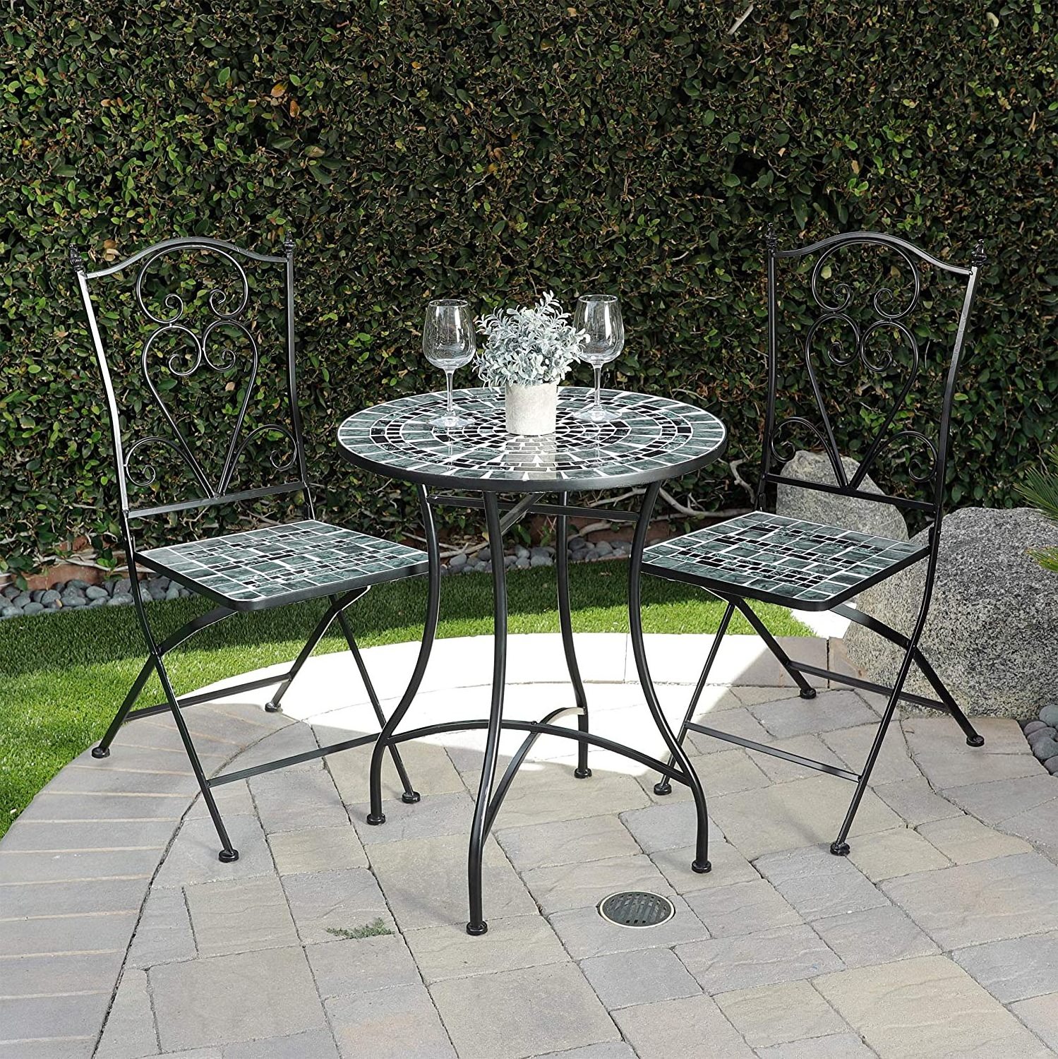 outdoor garden furniture leisure garden furniture table and chair metal legs patio ceramic table Marbled Glass Mosaic Bistro Set