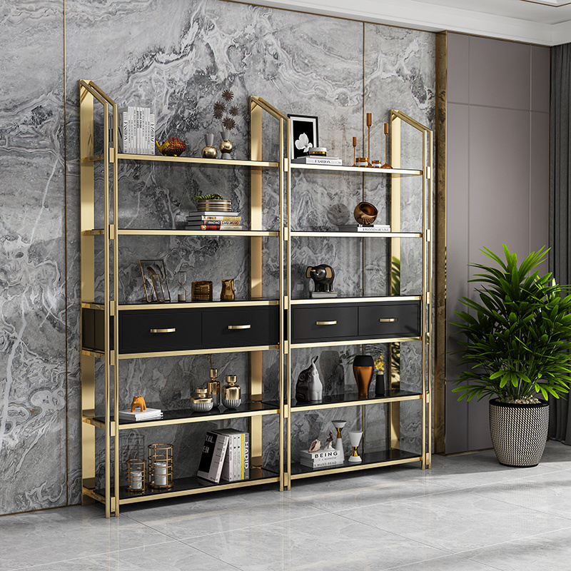 Interior Decor Luxury Partition Panel Stainless Steel Room Divider With drawer Partition Wall Room Divider Bookcase Display Rack