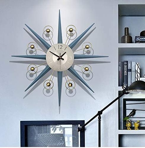 Mid-Century Metal Wall Clock, Large Starburst Decoration for Home, Kitchen,Living Room,Office